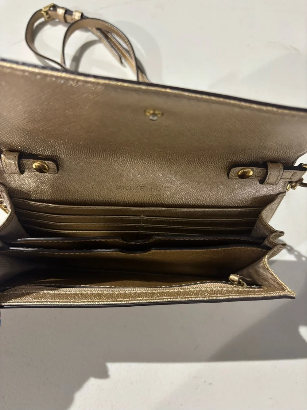 Michael Kors Metallic Gold Crossbody Wallet